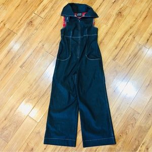 Annie Thompson jumpsuit coverall one piece pants suit denim black wide l…